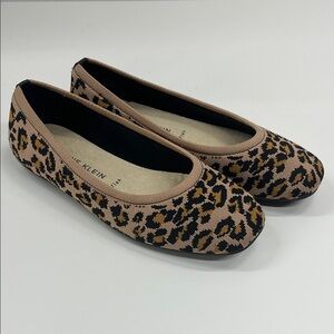 New Anne Klein Leopard Print Square Toe Knit Ballet Flats Size 7